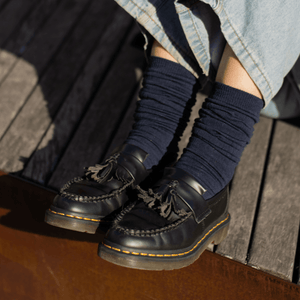 Lamington Merino Wool Socks styled with black boots, made in New Zealand.