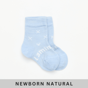 Merino Wool Crew Socks for Baby in Beau, light blue with natural cross pattern for newborns.
