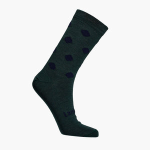 Children's merino wool socks with dark green and navy check pattern