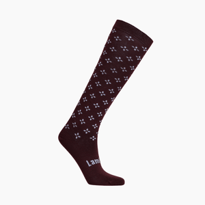Lamington children's merino knee high socks in fig with lilac cross pattern made in New Zealand.