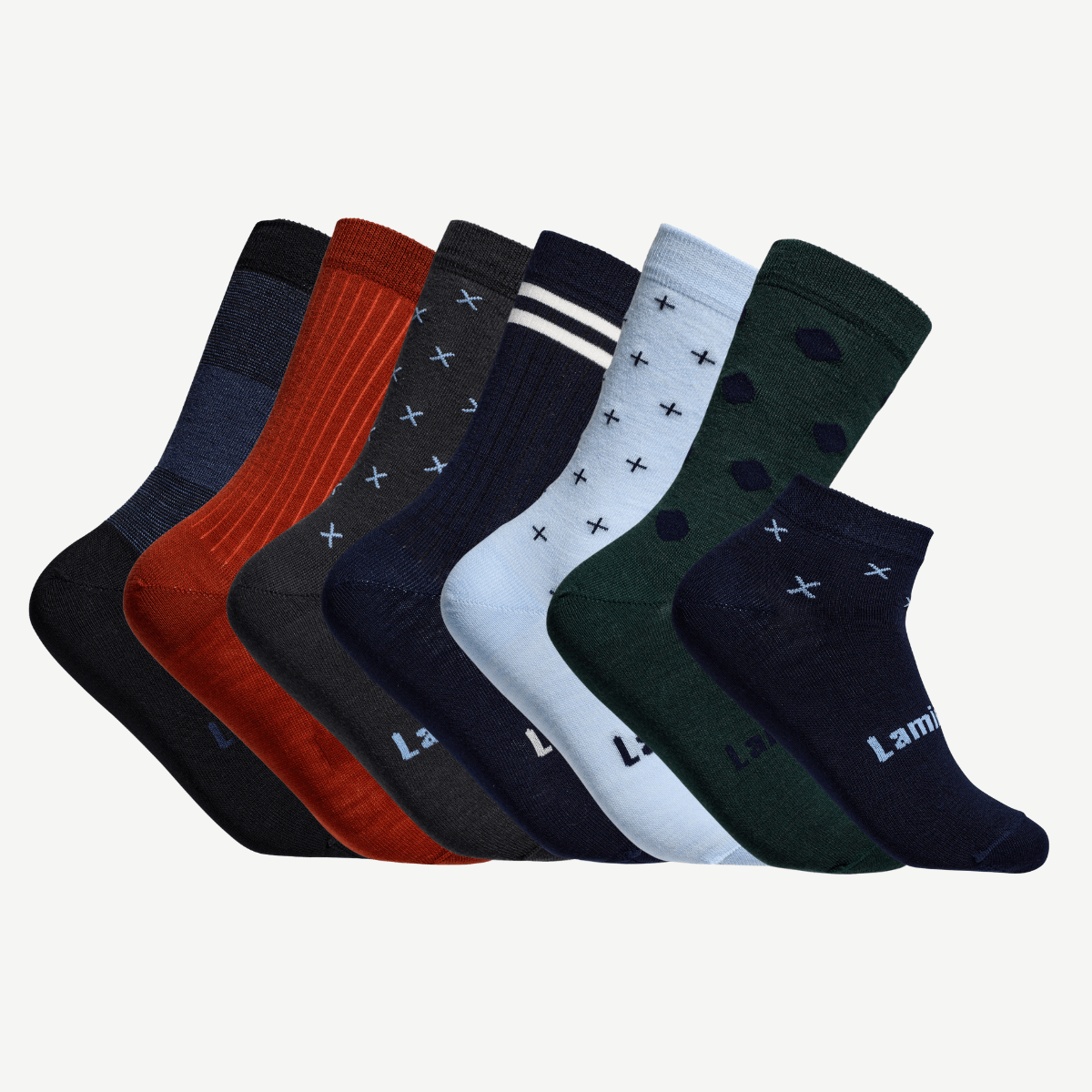 set of a mix of 7 pairs of merino wool socks for men nz design