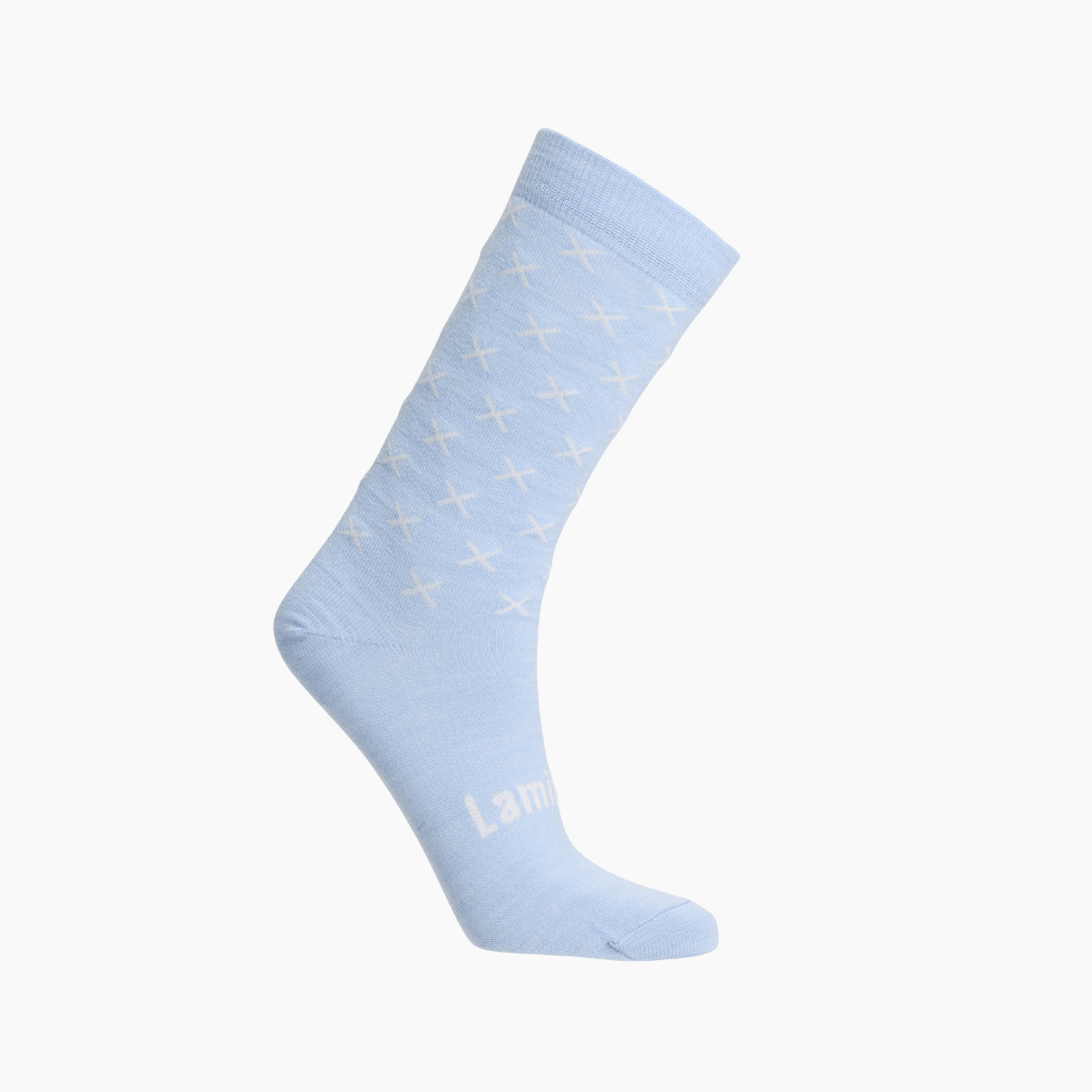 Merino Wool Crew Socks in light blue with stylish cross pattern for women by Beau.