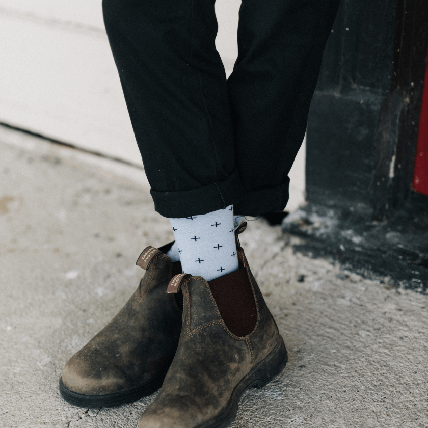 merino wool mens socks blue with dark blue crosses nz 