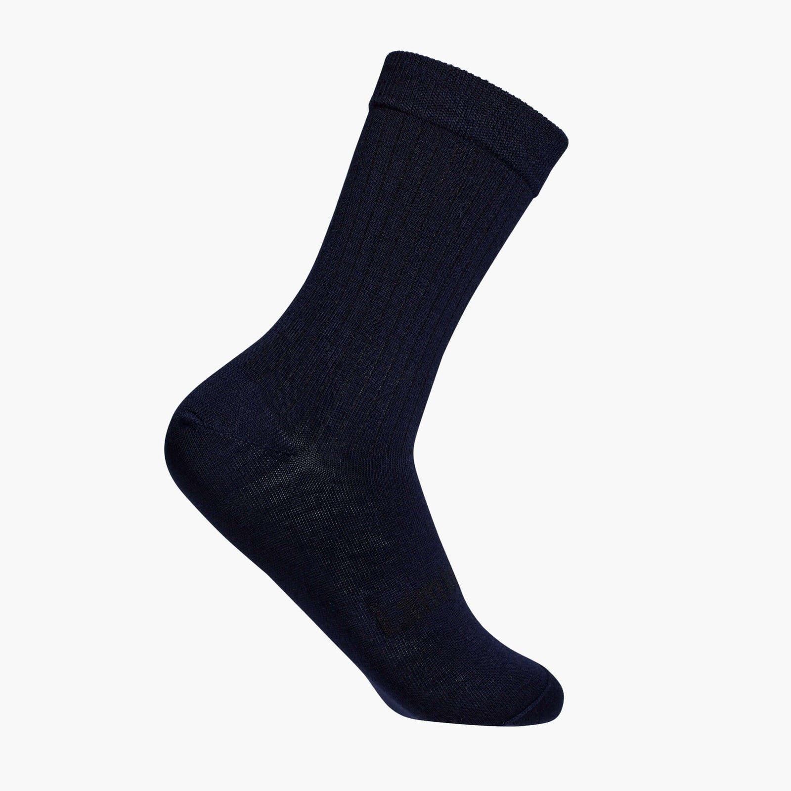 Merino Wool Soft Cuff Crew Socks in navy color showcasing ribbed design and soft cuff for comfort.