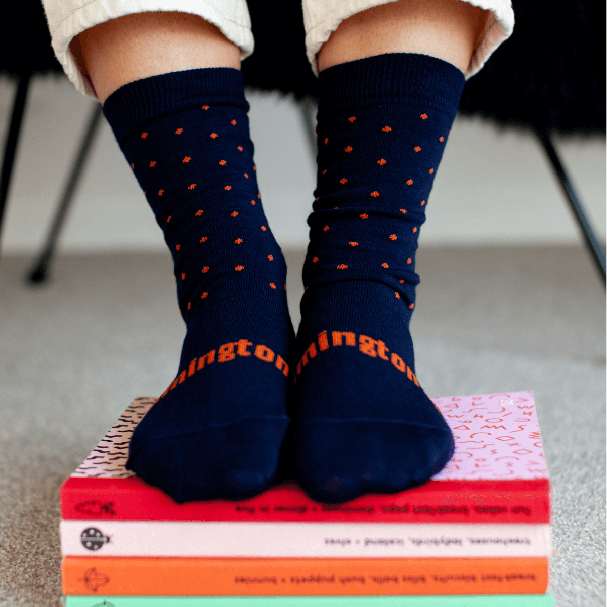 merino wool socks blue with orange spots nz