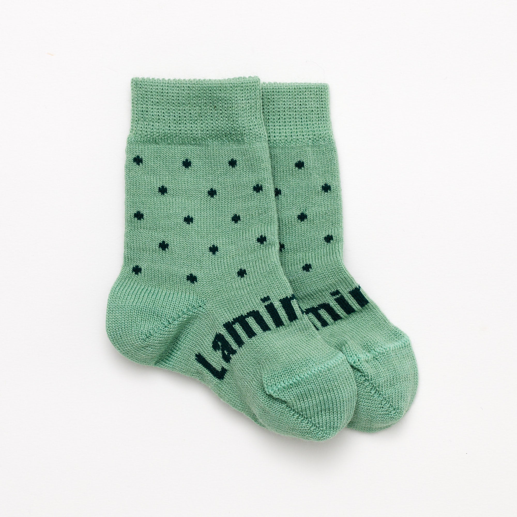 Light Green with dark green spots merino wool baby crew socks by Lamington NZ