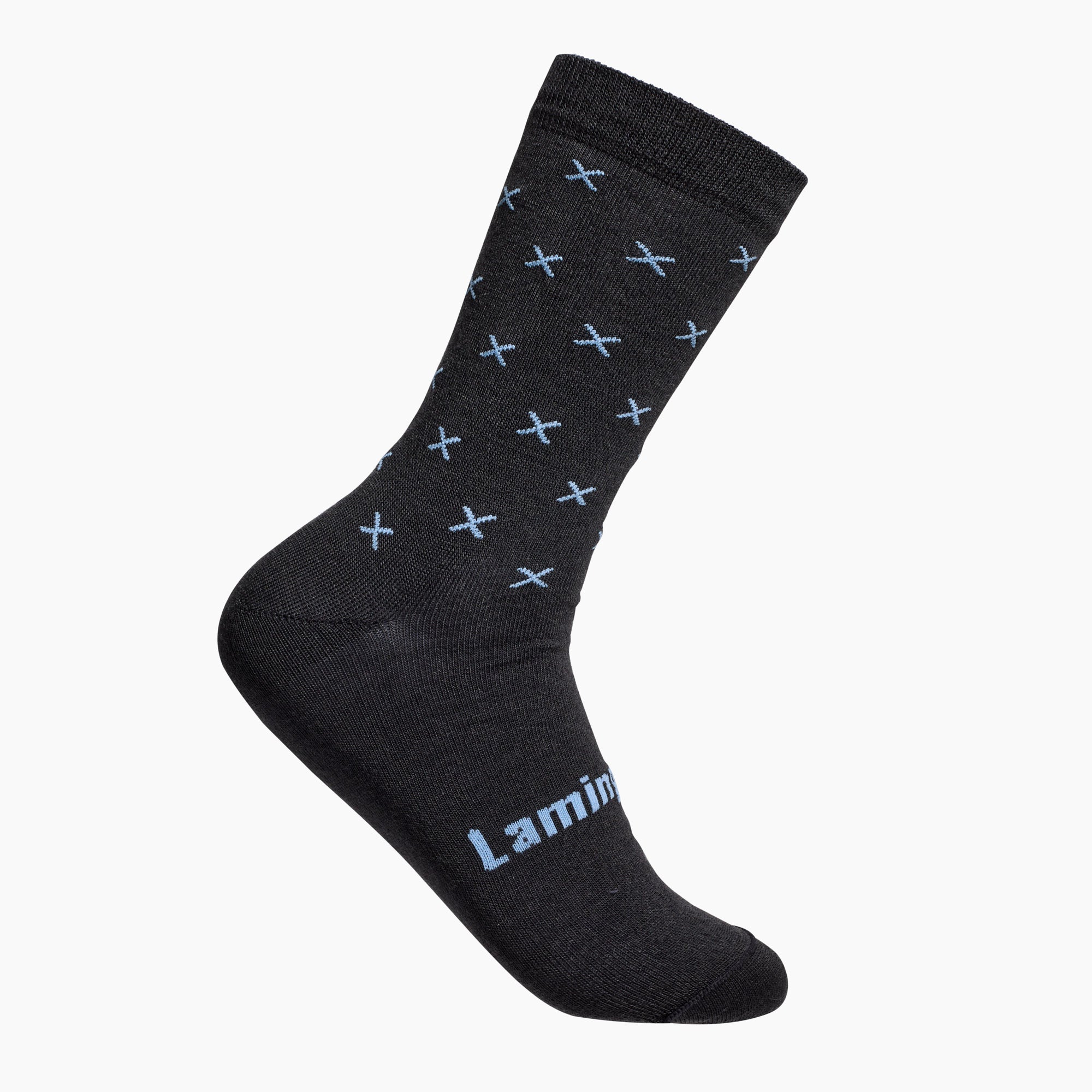 Dark grey with Blue crosses merino wool crew socks by Lamington NZ