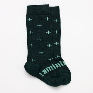 Merino Wool Baby Knee-high socks green with light green crosses by Lamington NZ