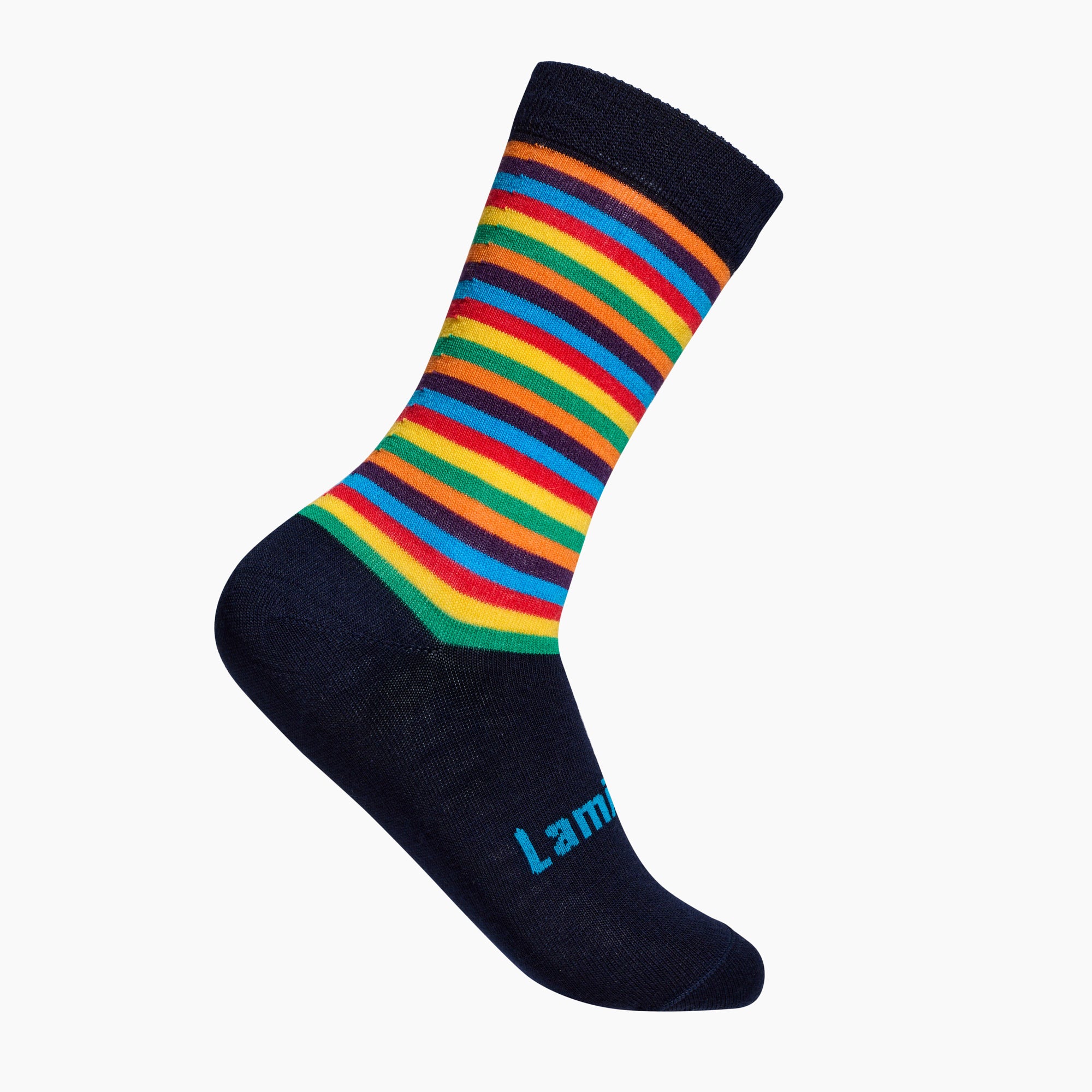 Rainbow striped mens merino wool crew socks by Lamington NZ