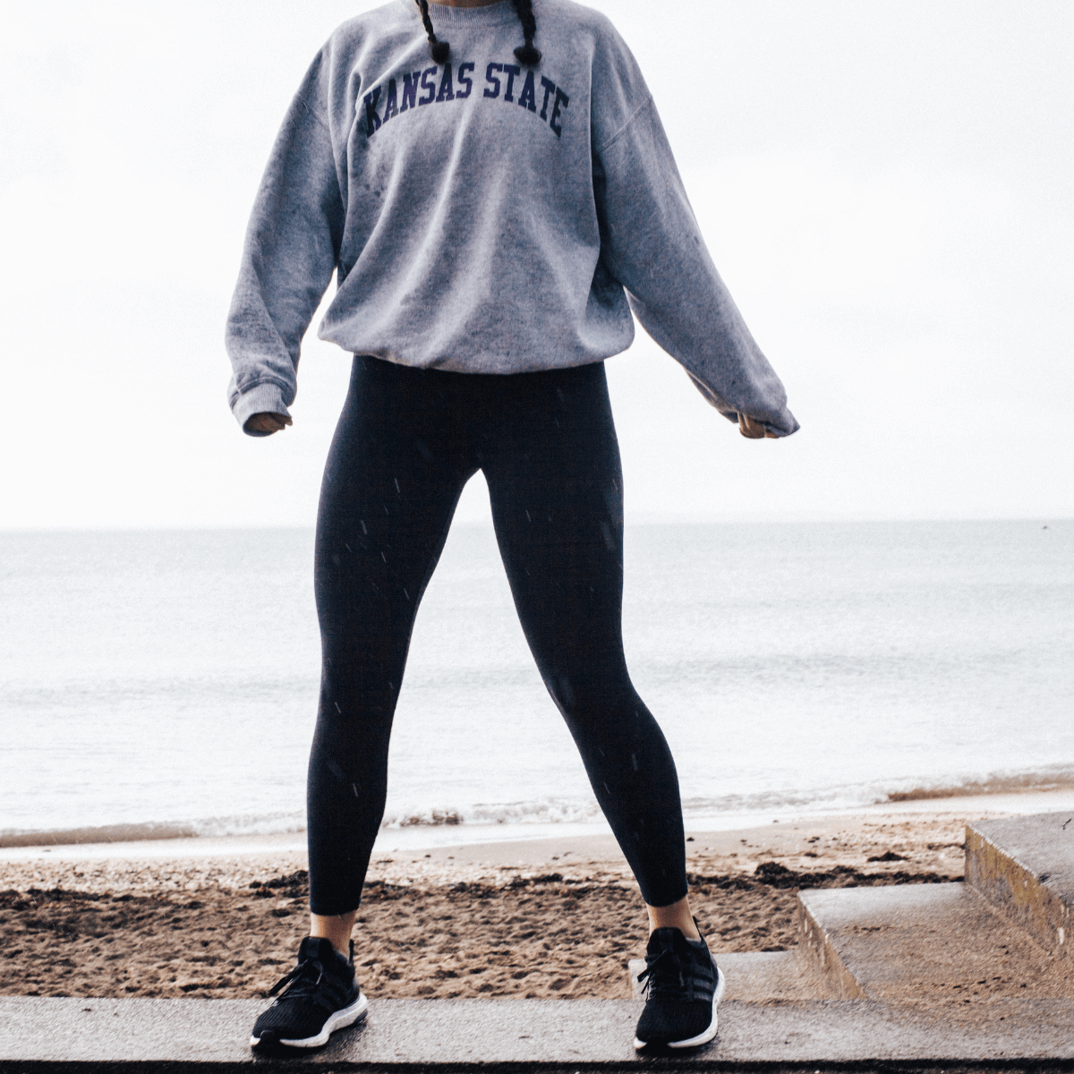 woman wearing merino wool sneaker socks in cream