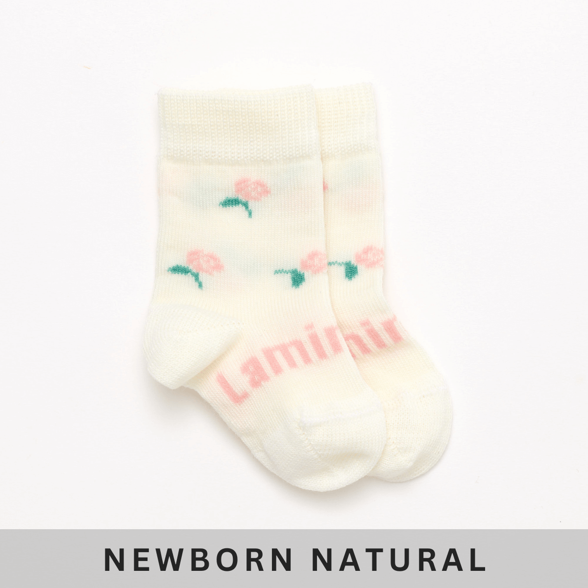 Merino Wool Crew Socks for Baby in Rosa with floral designs, part of the Newborn Natural Collection