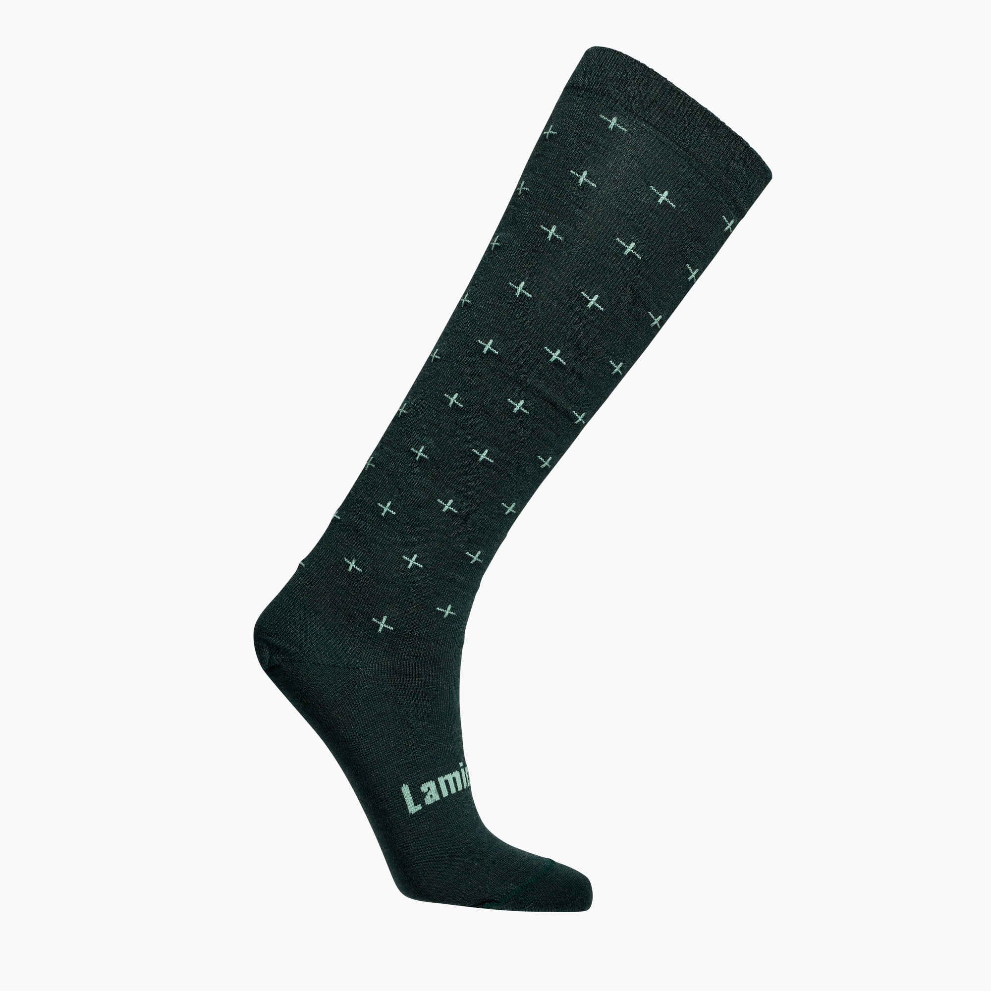 Merino Wool child Knee-high socks dark green with light green crosses by Lamington NZ