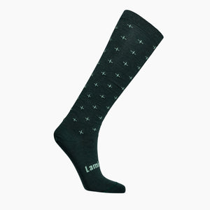 Merino Wool man Knee-high socks dark green with light green crosses by Lamington NZ