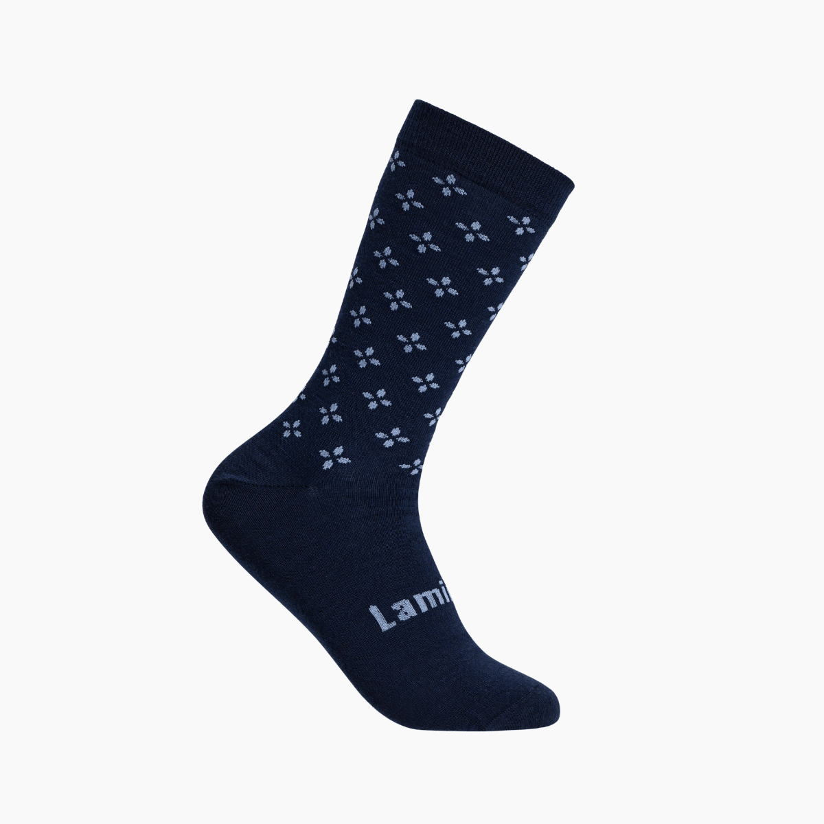 Merino Wool Crew Socks featuring a navy base with light blue tear drop cross pattern, perfect for everyday wear.