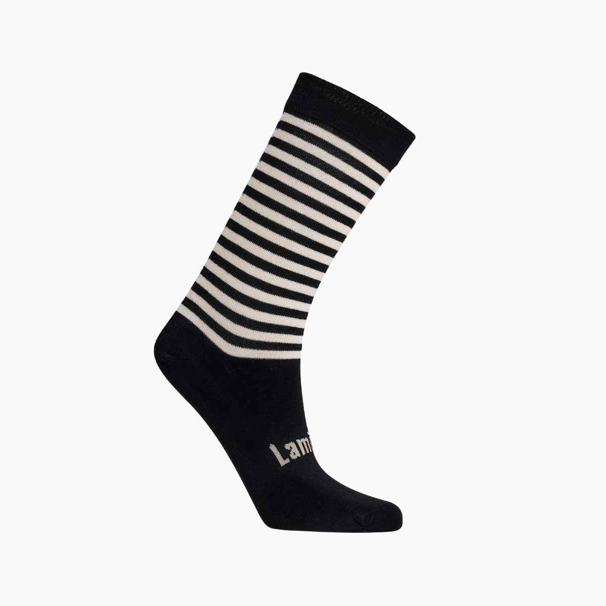 Merino Wool Crew Socks for Women featuring black base with latte stripes, perfect for cozy wear and stylish outfits.
