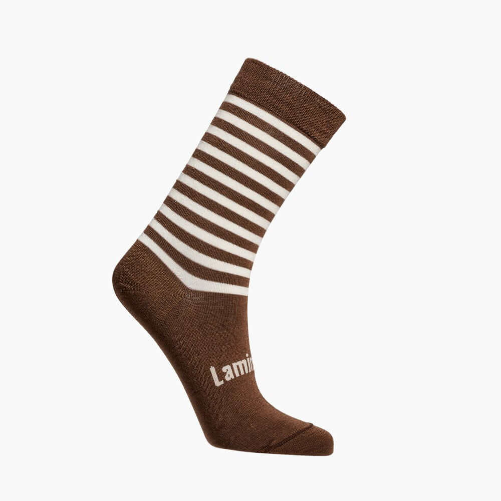 Brown and Natural stripe merino wool crew socks for Women 