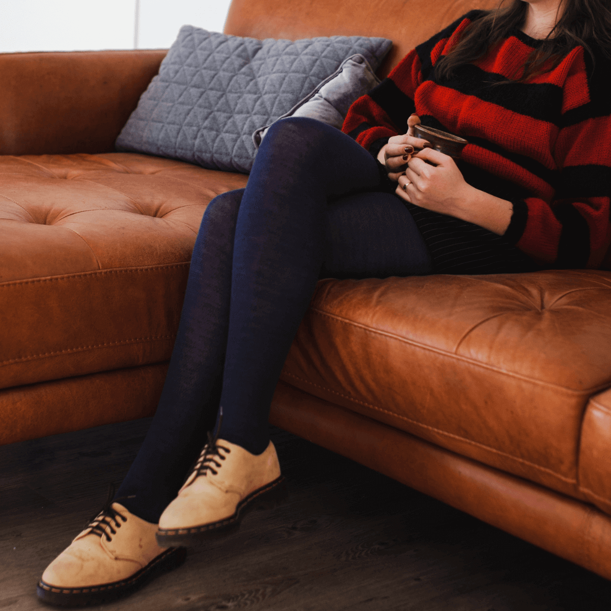 textured knit tights merino wool for woman night blue nz