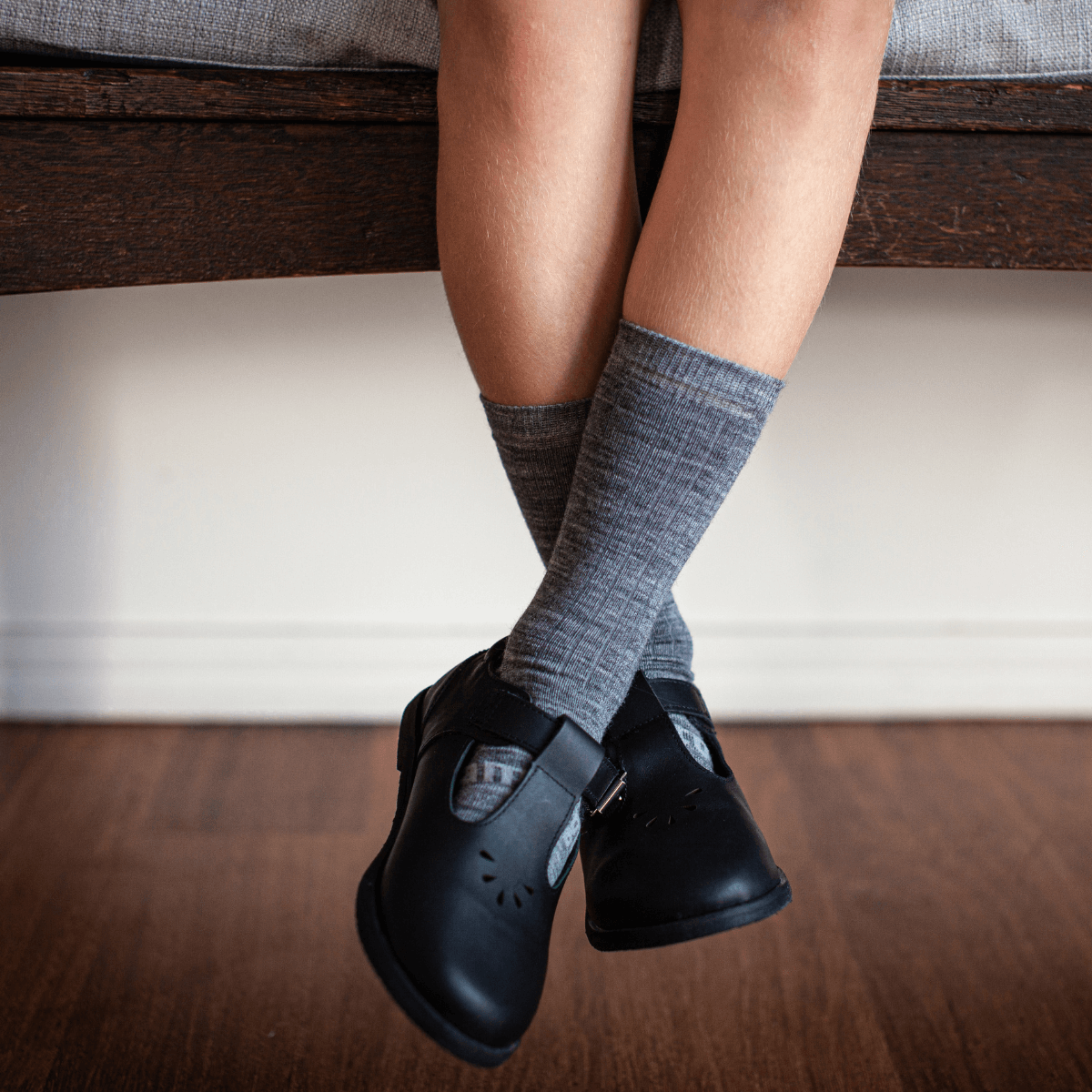 merino wool rib socks crew child grey school nz
