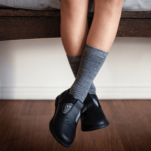 merino wool crew socks child school rib grey nz