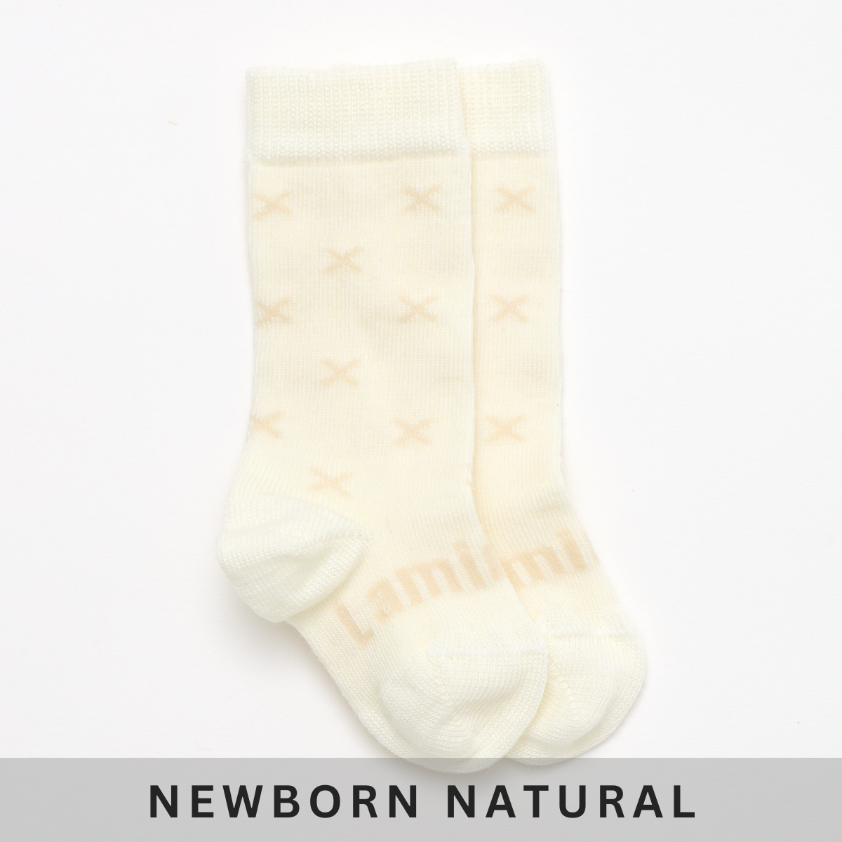 Merino Wool Baby Knee-high socks cream with oatmeal crosses by Lamington NZ