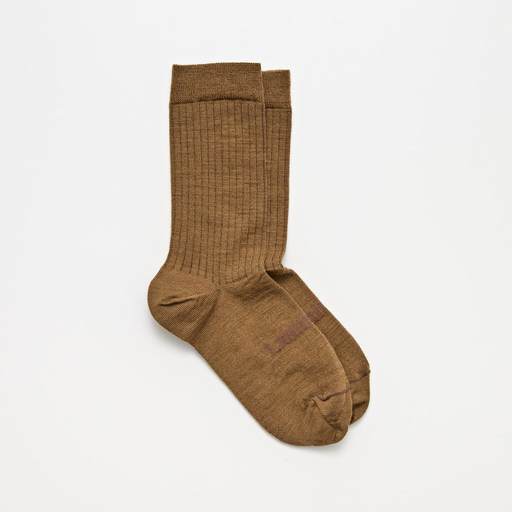 brown rib crew sock merino wool woman nz