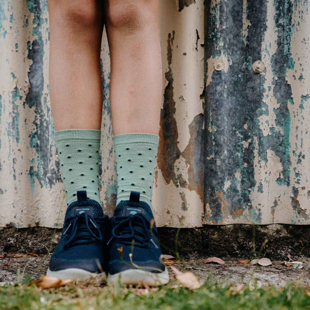 Light Green with Dark Green merino wool crew socks for children by Lamington NZ