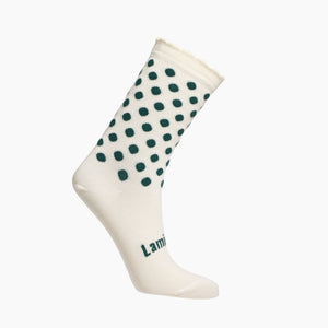 Womens merino wool crew socks cream with green spots by Lamington NZ