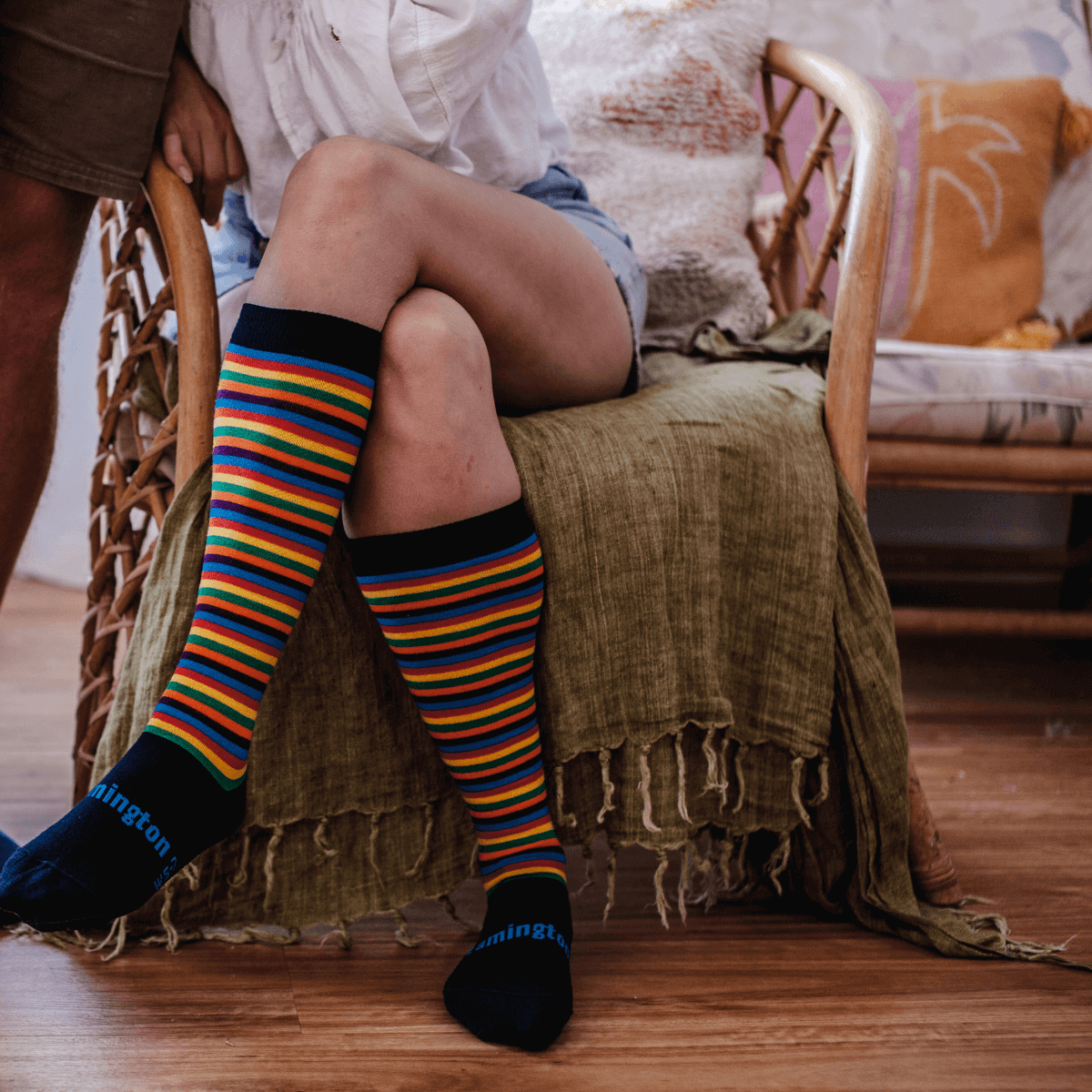 Merino wool knee-high socks rainbow stripes for women NZ